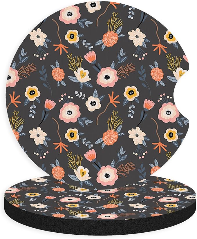 2pcs Cute Red Flowers Car Coasters, Absorbent Universal neoprener Cup Holder by Unknown