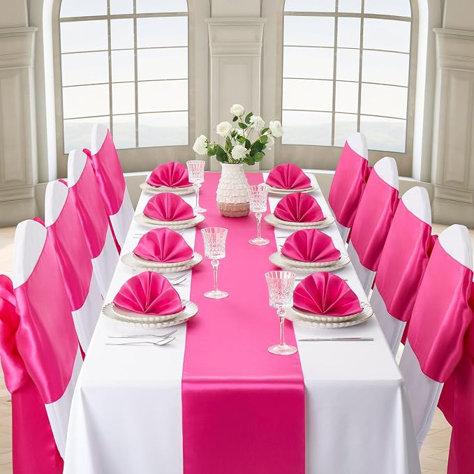 Hot Pink Satin Table Runner, 12x108 Inches, 12 Pack | Premium Satin, Smooth - Image 3
