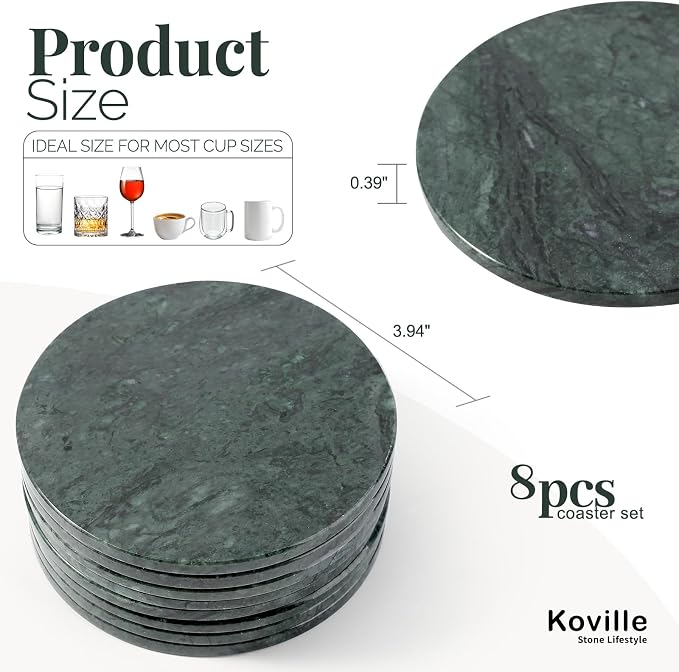 Marble Coasters, Round Modern Coaster Set of 8 - Image 2
