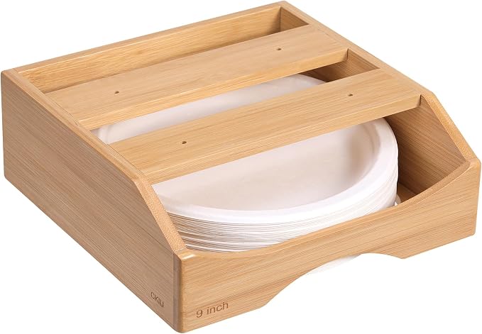9-inch Paper Plate Dispenser Under Cabinet, Bamboo Paper Plate Holders - Image 8