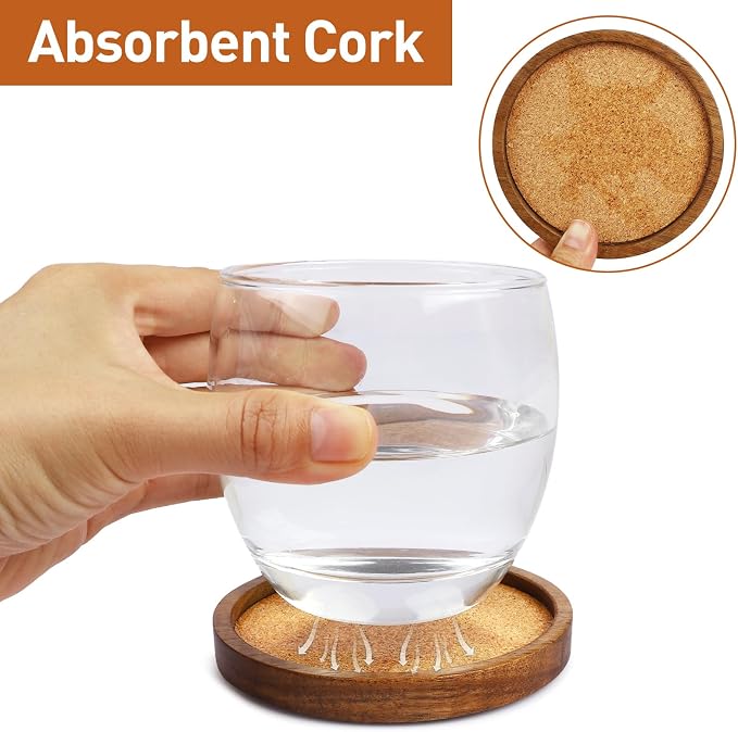 Stackable Wood Absorbent Cork Coaster Set of 4 - Image 2