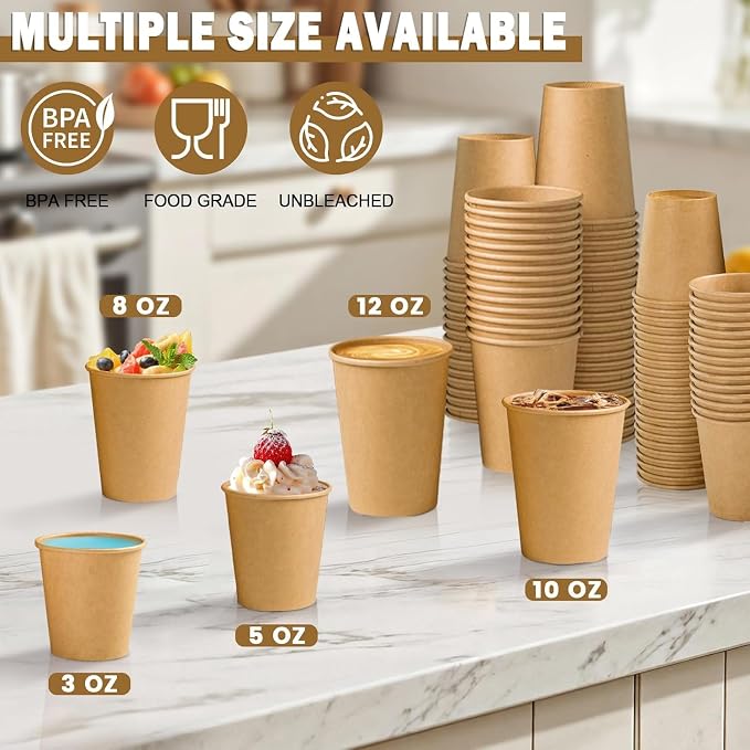 Lamosi 100 Count 3 oz Kraft Paper Cups, Disposable Small Coffee Cups | Sample - Image 4