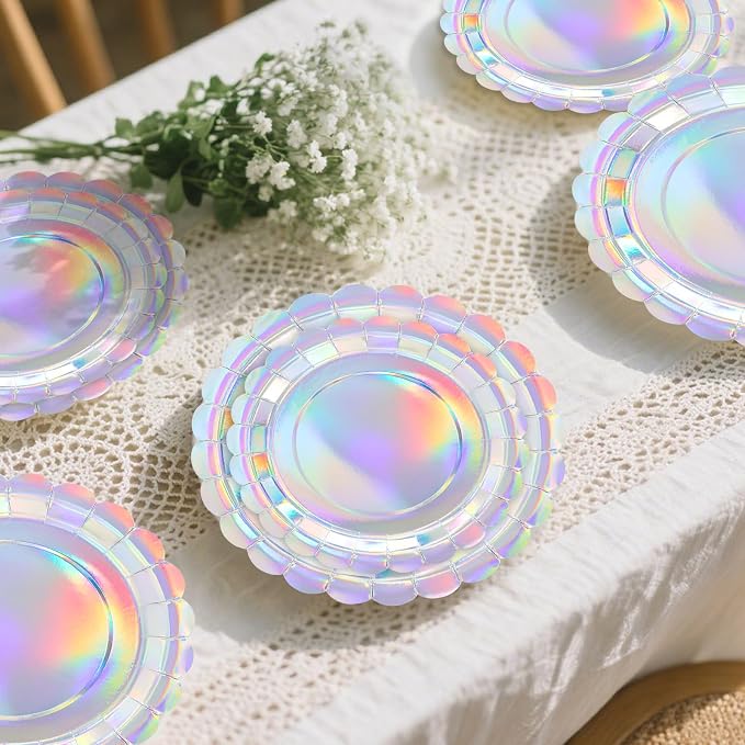 50 Pcs Iridescent Scalloped Paper Plates 25 × 7'' and 25 × 9'' Disposable - Image 7