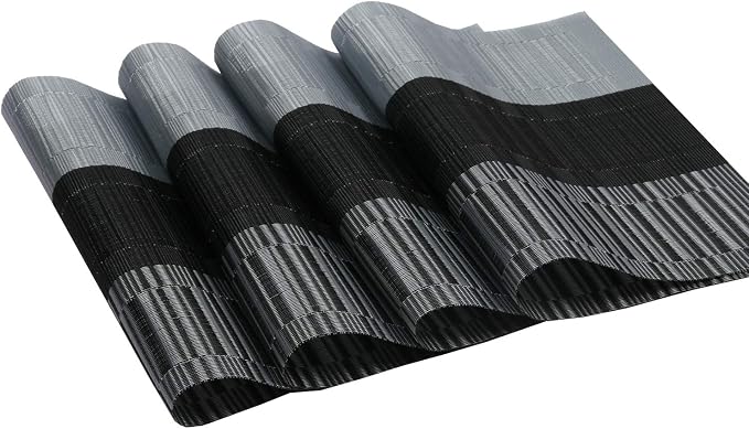 SHACOS Woven Vinyl Placemats for Dining Table Set of 6 Non Slip PVC Bamboo - Image 2