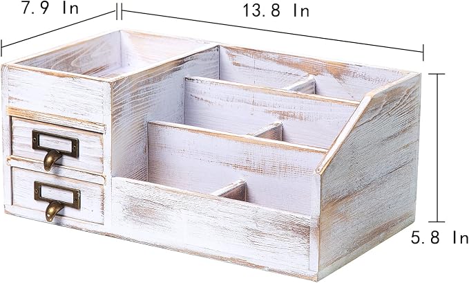 Distressed Rustic Wooden Office Desktop Organizer Shelf Tabletop Home Organizer - Image 2