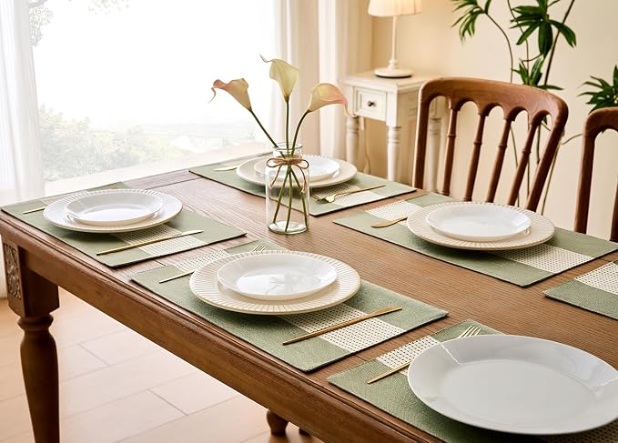 Wracra Linen Placemats, 12 x 18 Inch Set of 6 Placemats, Farmhouse Macrame - Image 2