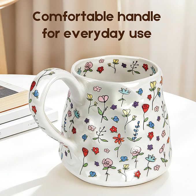 Large Blue Coffee Mug 20 oz, Oversized Cute Floral Ceramic Mug, Giant Coffee Mug - Image 4