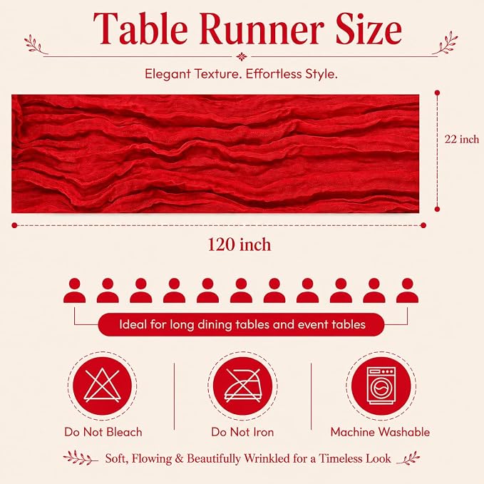 10 Pack Red Cheesecloth Table Runner 22 x 120 Inch Long Gauze Table Runner | - Image 2