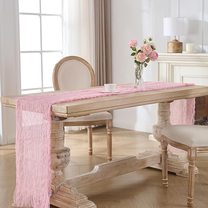 3 Pack Pink Cheesecloth Table Runners, 120 Inch 10Ft Blush Pink Gauze Table - Image 6