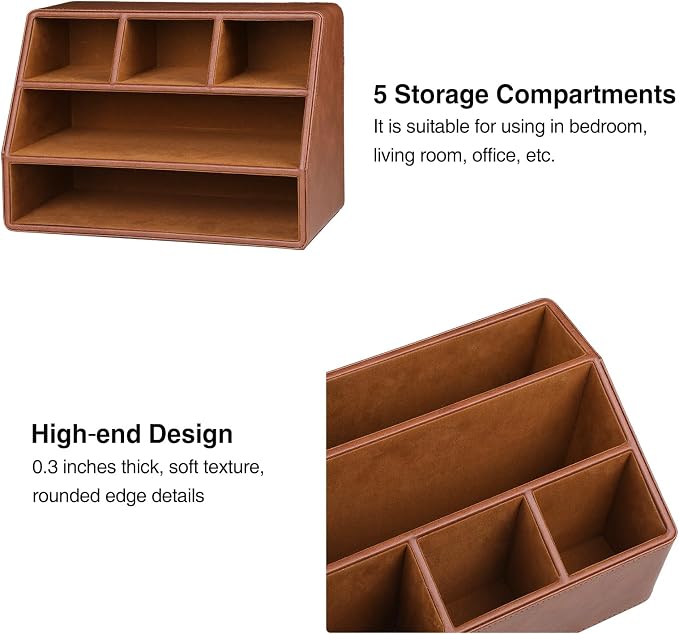 PU Leather Desk Organizer, Remote Control Holder, Office Desk Accessories - Image 5