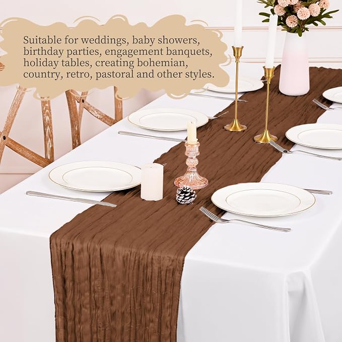 8 Pack Brown Table Runner 17 x 108inch Cheesecloth Table Runner Boho Gauze - Image 6
