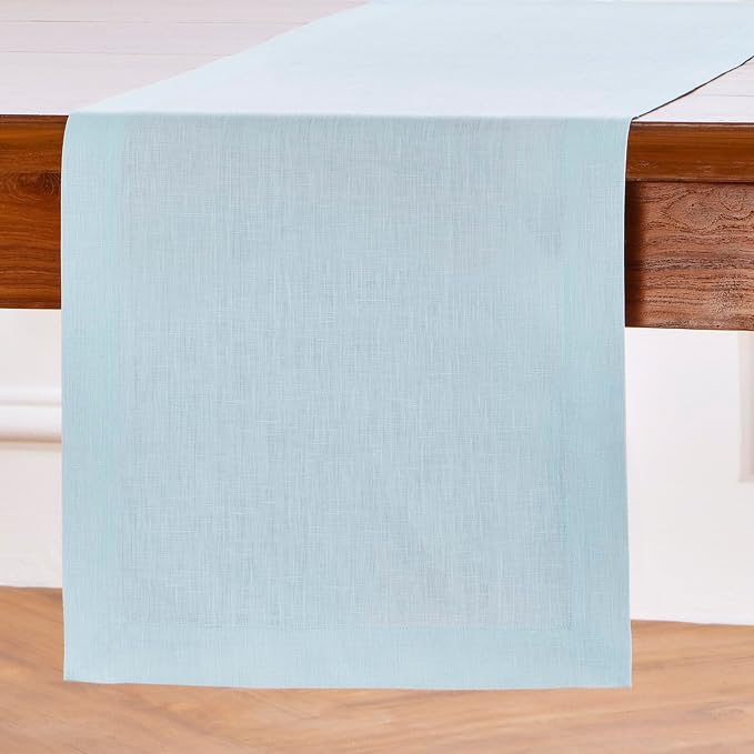 Solino Home 100% Pure Linen Table Runner Ice Water Woven, Fete 14 x 36 in | - Image 2