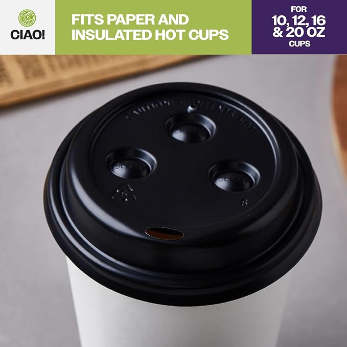 CIAO! Coffee Cup Sipper Black Dome Lid, Designed and Fit - Image 6