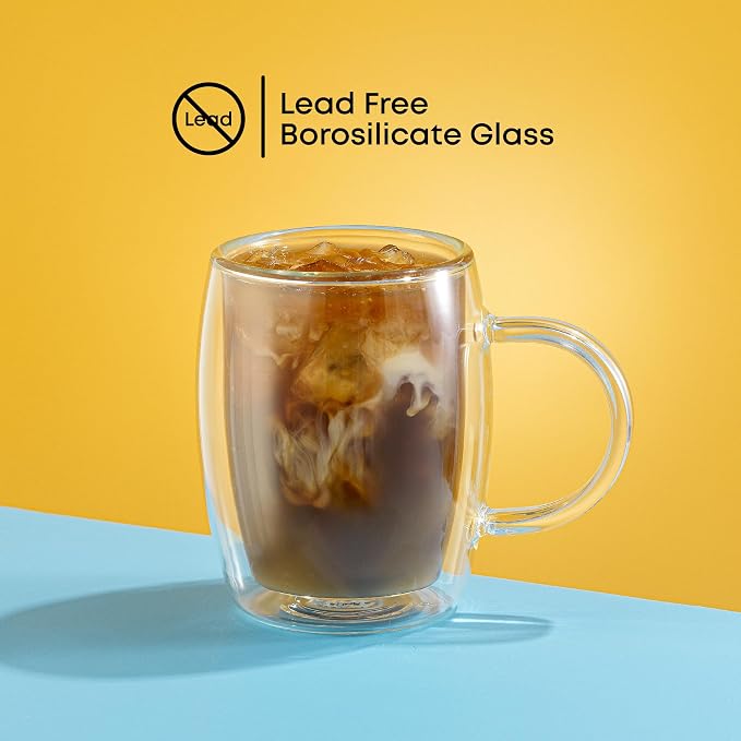 JoyJolt Double Wall Glasses 13.5-Ounce Insulated Mugs Double Walled Glass Cups - Image 4