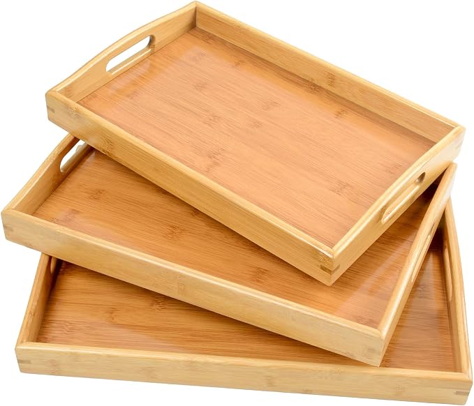 3 Pack Bamboo Serving Trays - Image 2