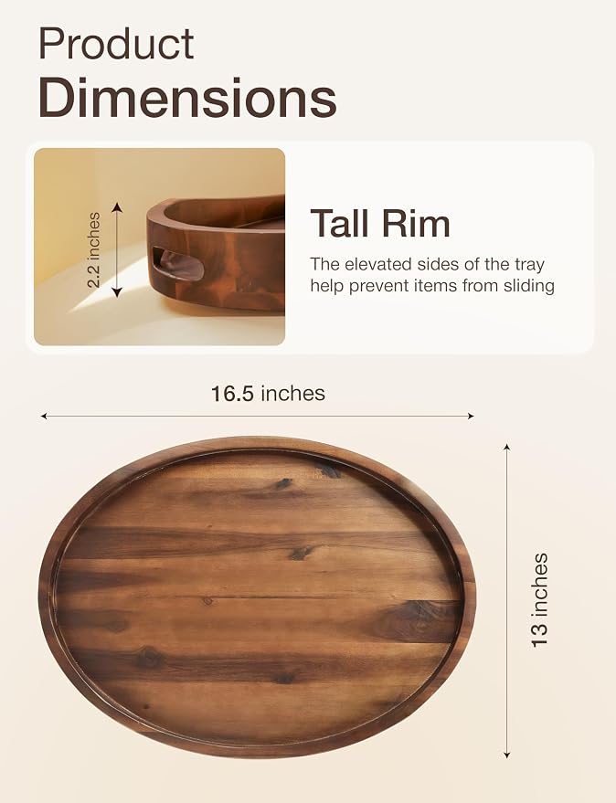 TIDITA Acacia Oval Wooden Serving Tray - Image 2