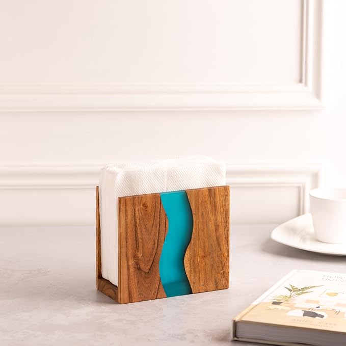 Acacia wood & Transparent Epoxy resin Napkin holder - Image 3