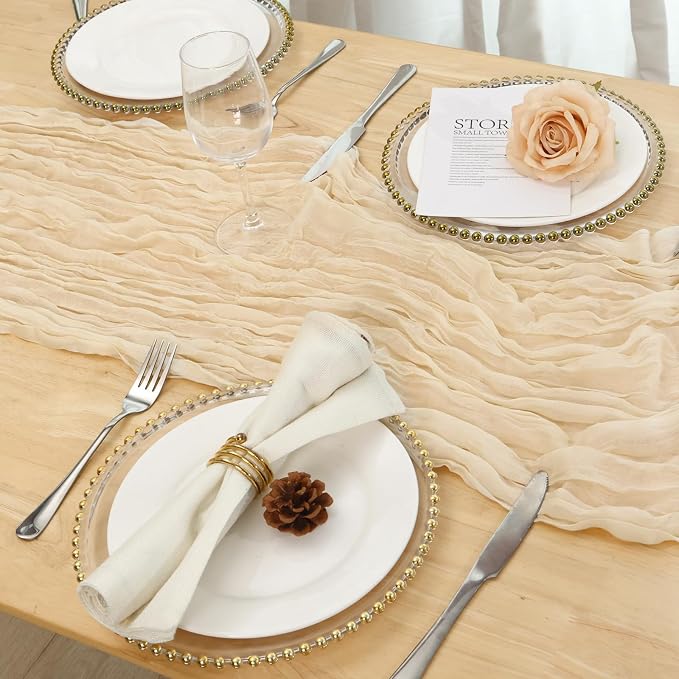 12 Pack Ivory Cream Cheesecloth Table Runner 120 Inch Boho Wedding Decor | - Image 5