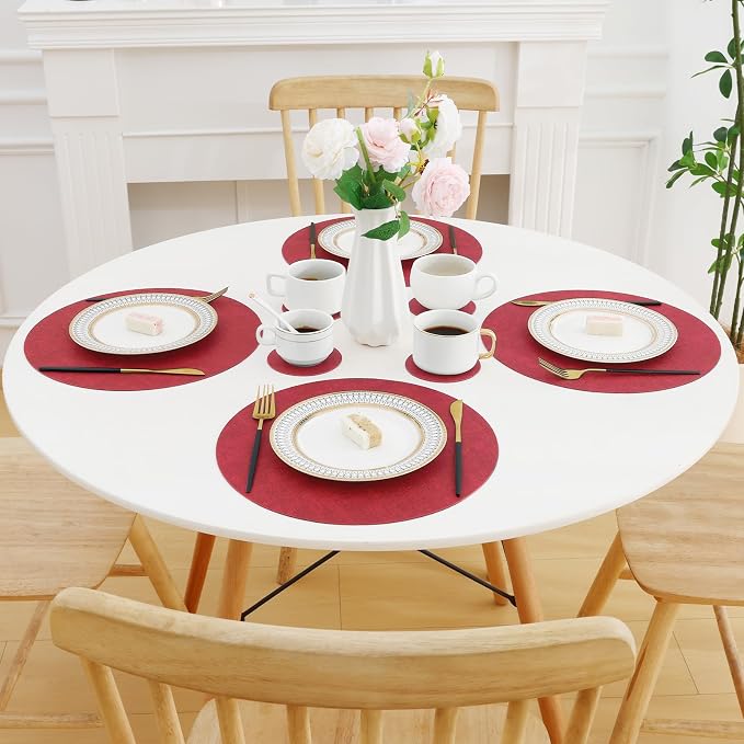 Homaxy Round Faux Leather Placemats and Coasters, Wipeable Place Mats, - Image 8