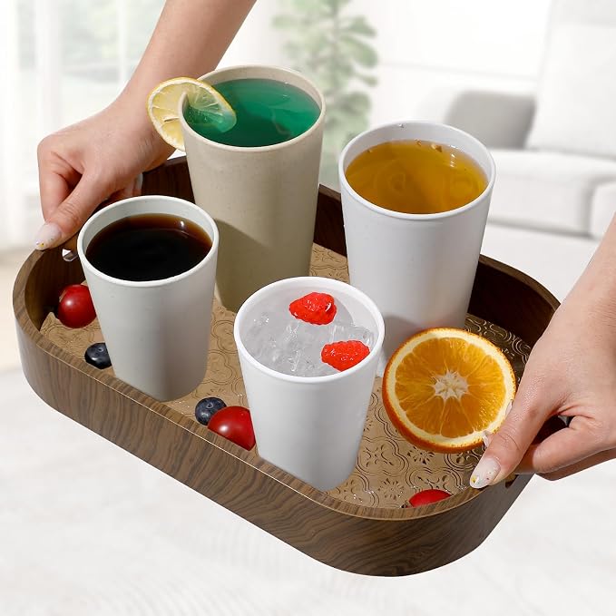 HEYCOME Set of 12 Wheat Straw Cups, Reusable Plastic Cups Sets, Water Glasses - Image 7