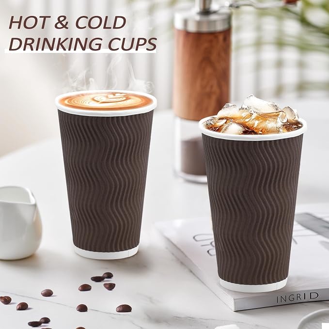 Clawsoff 90 Pack 16 oz Disposable Paper Coffee Cups Insulated Brown | - Image 4