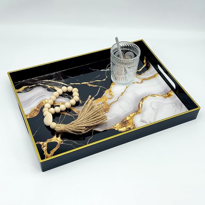 Serving Tray with Handles, 15.7 * 11.8 inches, Plastic Ottoman Tray with - Image 5