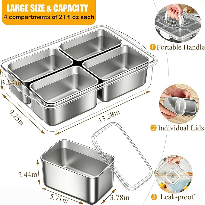 Snackle Box Container, Stainless Steel Divided Serving Tray - Image 2