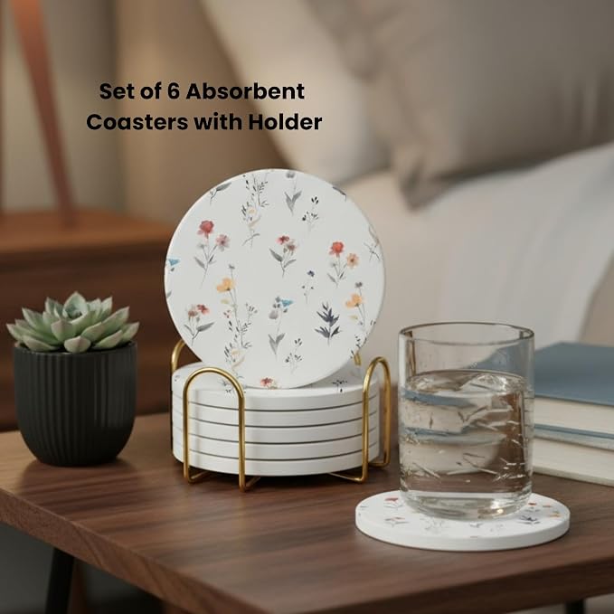 Ceramic Marble Coasters Set of 6, Absorbent Drink Coasters - Image 7