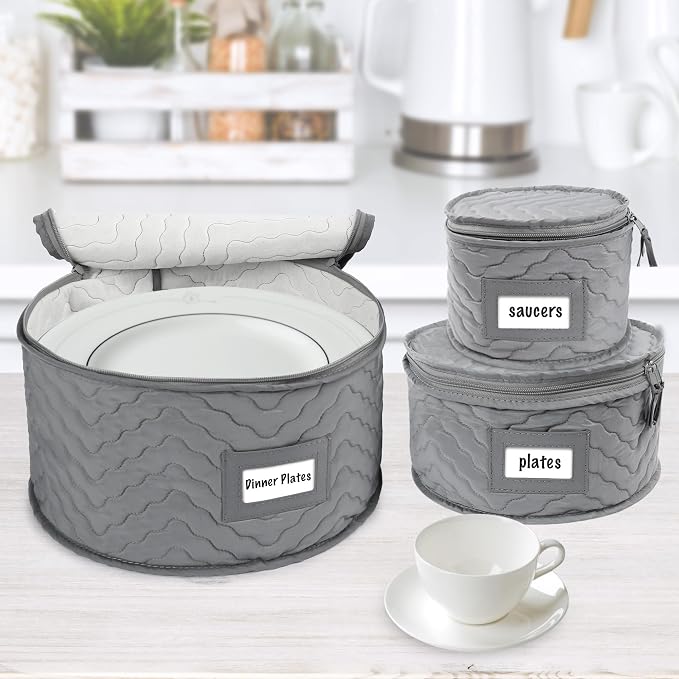 LotFancy China Storage Containers, Quilted 5-Piece Set, Tea Cup and Saucer - Image 7