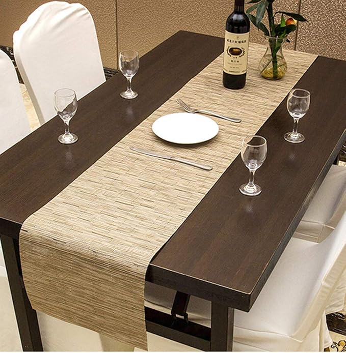 SHACOS 12x54 inch Woven Vinyl Table Runner Wipe Clean Reversible Weave Table - Image 5