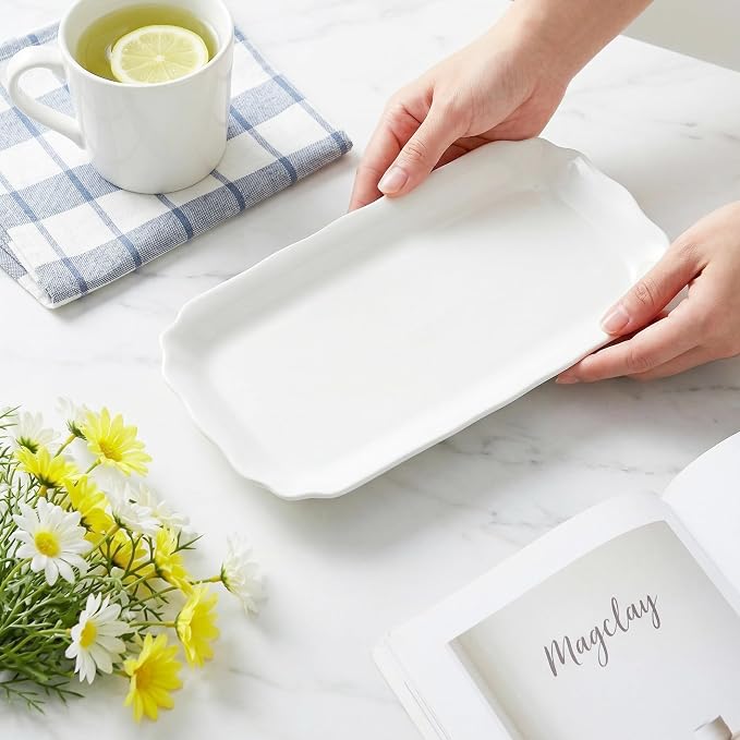 Rectangle White Serving Tray, Elegant Ceramic Tray - Image 4
