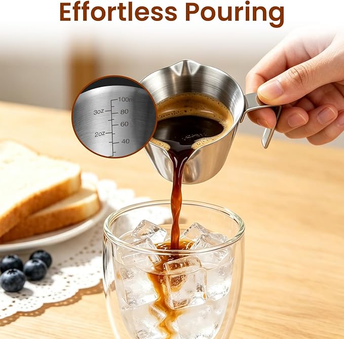 4 Pc Stainless Steel Espresso Shot Cups, 3.4oz/100ml, V-Shaped Mouth - Image 2