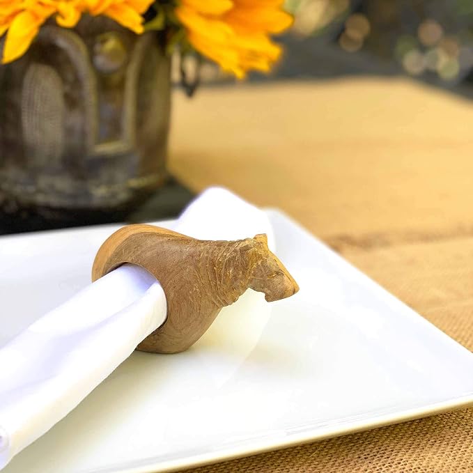 Handcarved Mahogany Wooden Napkin Ring Holders - Image 3