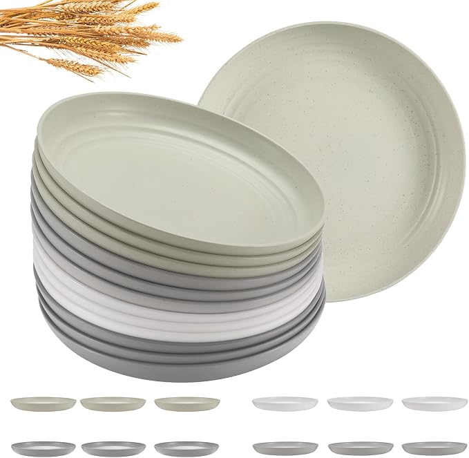 HEYCOME 12 Pcs Unbreakable Deep Dessert Plates Set, 8 inch Reusable Plastic by StayHealthyStayHappy