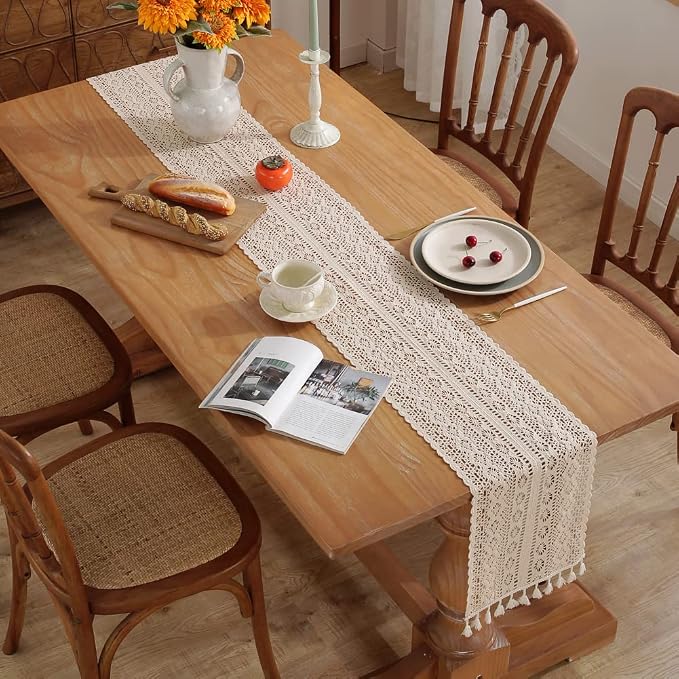meioro Mesh Woven Table Runners, 10x78 Inch Boho Cotton Table Runner - Image 2