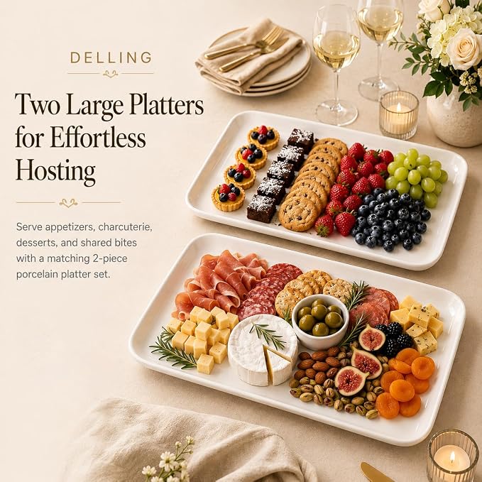 DELLING 18 Inch Large Serving Platter Set of 2, Rectangular Platters - Image 3