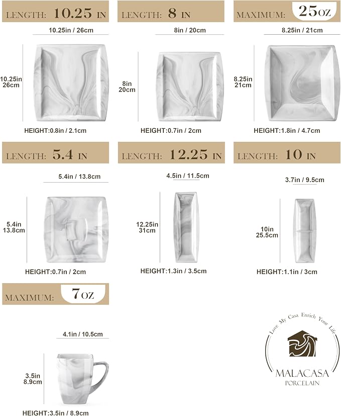 MALACASA Dinnerware Sets, 32 Pieces Porcelain Plates and Bowls Sets - Image 2