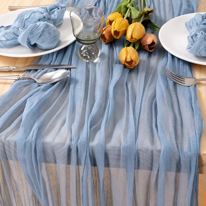 8 Pack Dusty Blue Cheesecloth Table Runner 10ft Boho Gauze Centerpiece | - Image 2