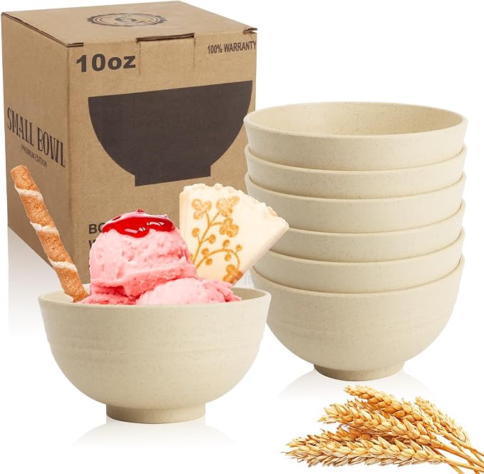 Small Wheat Straw Bowls Sets of 6, Dishwasher Safe and Microwave Safe Snack by WROVA