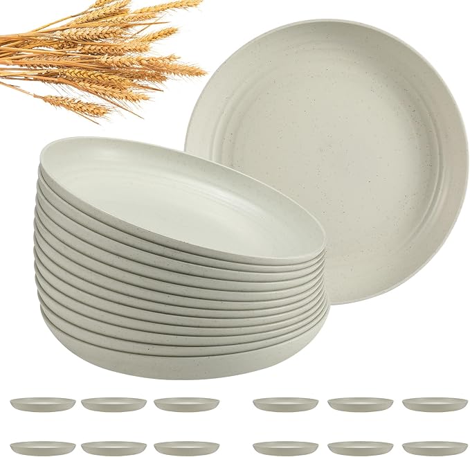 HEYCOME 12 Pcs Unbreakable Deep Dinner Plates Set, 10 inch Reusable Plastic by StayHealthyStayHappy