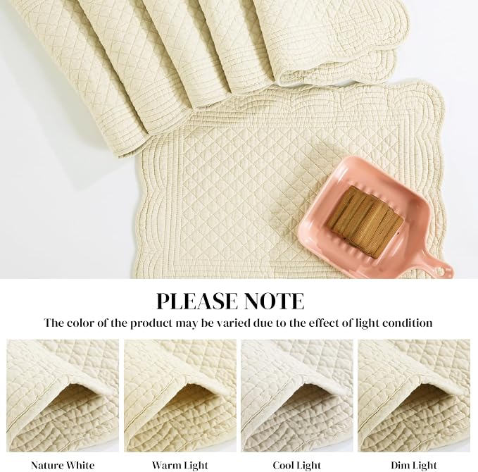 HOMBYS Quilted Placemats Set of 6 Washable-13x18 inches Rectangular Placemats - Image 3