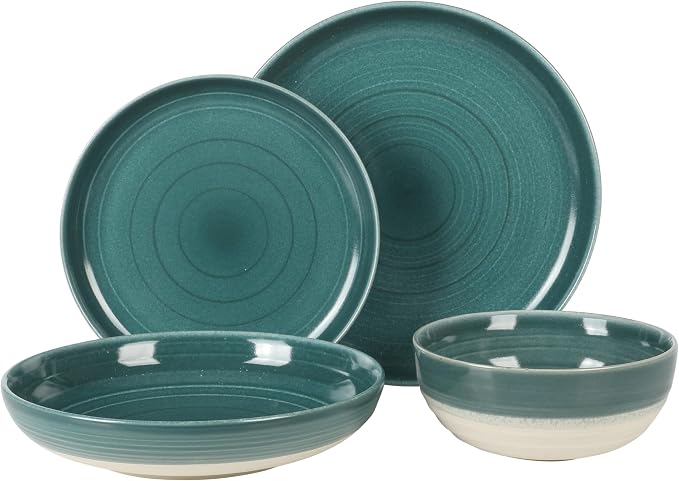 Gibson Elite Clarina 16 Piece Double Bowl Stoneware Reactive Glaze Round Plates - Image 4