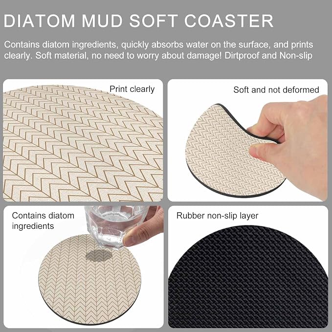 Simple Line Linen Texture Coasters Set of 4, Non-Slip Cup Coaster Mat - Image 9