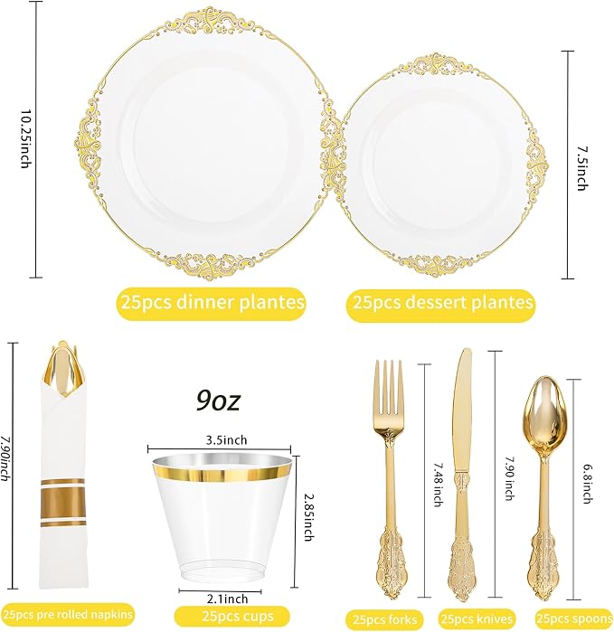 175pcs Clear and Gold Plastic Plates - Image 6