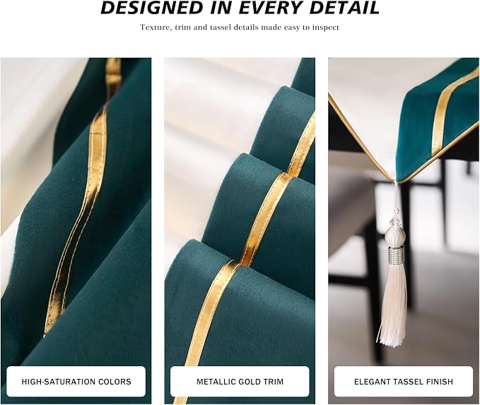 Avigers Table Runner 12 x 78 Inch, Emerald Green White, Tassels | Faux Silk - Image 5