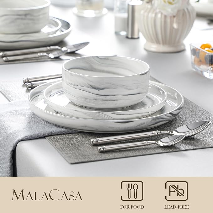 MALACASA 12 Pcs Porcelain Plates and Bowls Sets, Dinnerware Set - Image 3