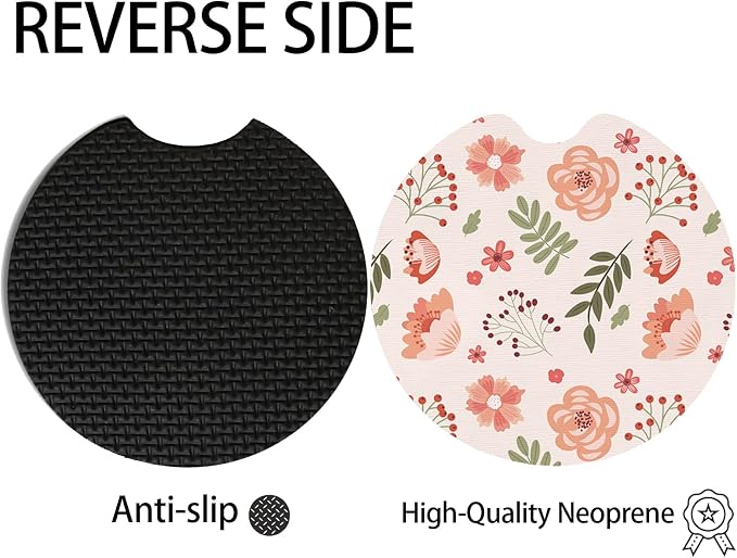 2pcs Cute Pink Flowers Car Coasters, Absorbent Universal neoprener Cup Holder - Image 4