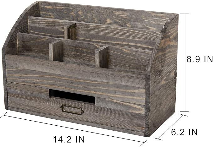 canwedance Distressed Rustic Wooden Office Desk Organizer 5 Compartment - Image 2