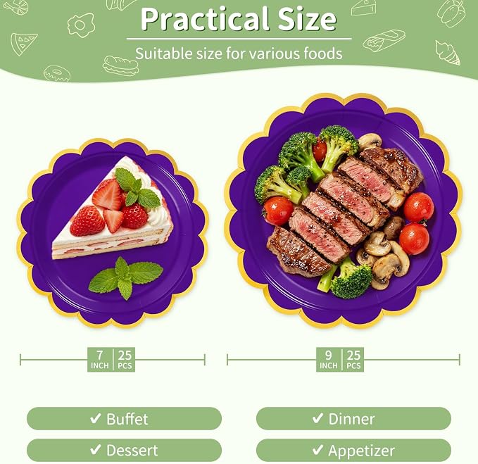 50 Pcs Purple Paper Plates Disposable, Dessert Cake Plates, - Image 2