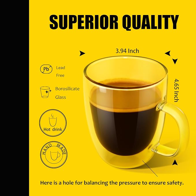 PunPun 17OZ. 500ml Clear Coffee Mugs, Glass - Image 4